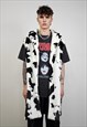 COW PRINT COAT FAUX FUR SPOT PATTERN TRENCH ANIMAL OVERCOAT