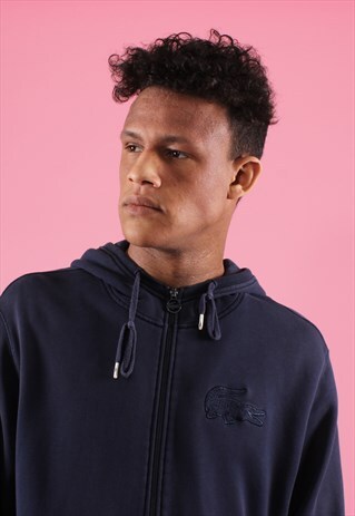 NAVY LACOSTE EMBROIDERED ZIP-UP HOODIE