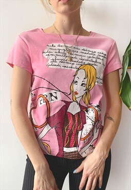 Vintage 00's Y2K Spring Pastel Pink Graphic Baby Tee T-shirt
