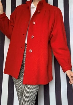 Vintage 80s red wool jacket or short coat, UK14/16