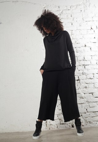 DRAPE BLOUSE, WOMENS BLACK BLOUSE, COWL NECK TOP