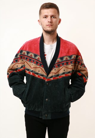 90S VINTAGE HAPPY LIFE PATTERN LEATHER JACKET 15336