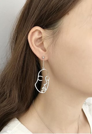 ASYMMETRICAL PERSONALITY FACE SILVER EARRINGS