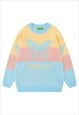 KAWAII SWEATER KNITTED BUTTERFLY JUMPER COLOR BLOCK TOP BLUE