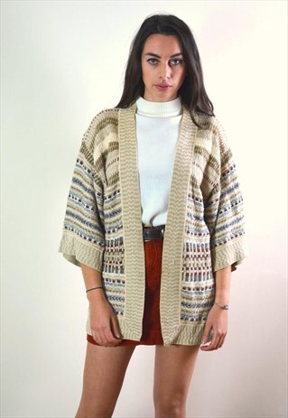 1990S VINTAGE PERUVIAN CONNECTION BOHEMIAN KNIT CARDIGAN