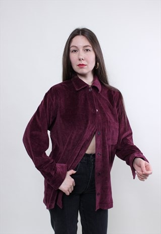 VINTAGE HEAVY COTTON PURPLE SHIRT, OVERSIZED BUTTON UP 