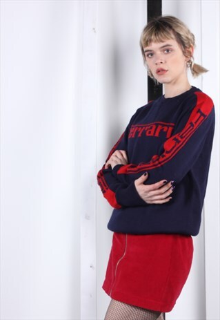 VINTAGE 90S NAVY BLUE FERRARI SPELL OUT JUMPER.