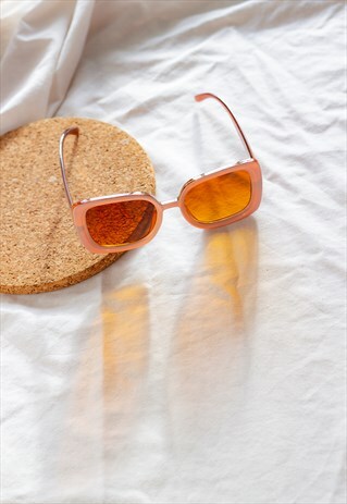 Beige Oversized Square 70s Style Sunglasses