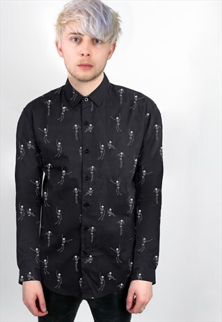 TWILIGHT ZONE SKELETON PRINT BLACK LONG SLEEVED SHIRT