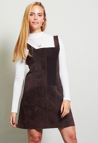 VINTAGE 90'S BROWN SUEDE PINAFORE DRESS