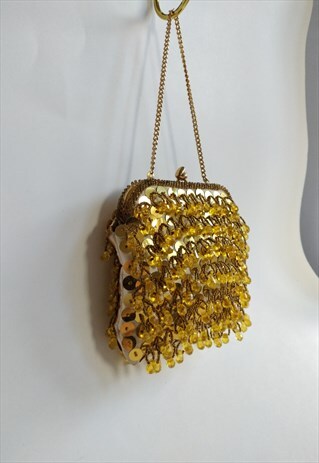 VINTAGE MINI BEADED BAG - SMALL HANDBAG - TOP HANDLE CLUTCH