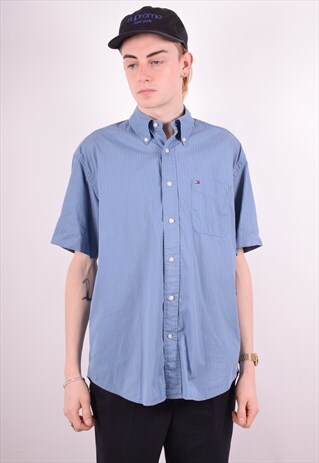 TOMMY HILFIGER MENS VINTAGE SHIRT MEDIUM BLUE 90S