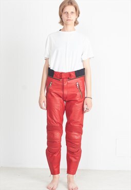 Vintage Red Leather Biker Trousers Bottoms