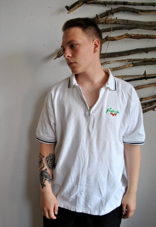 WHITE LOVELY POLO, VINTAGE OVERSIZE ZIPPER POLO TSHIRT