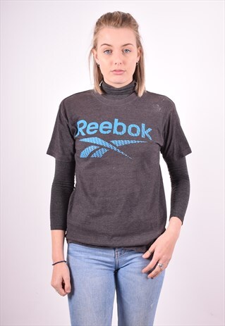 REEBOK WOMENS VINTAGE T-SHIRT TOP SMALL GREY 90S