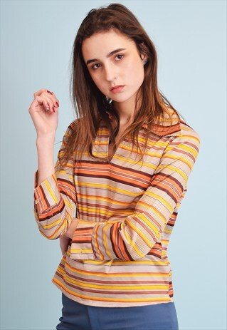 LOVELY 70'S RETRO MOD STRIPED BLOUSE TOP