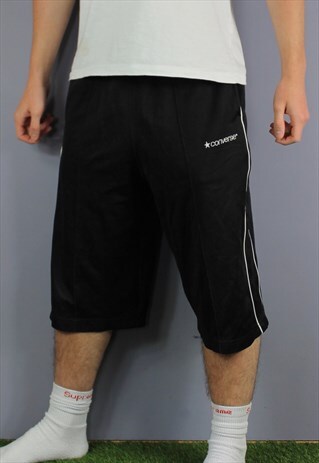 VINTAGE CONVERSE SHORTS IN BLACK WITH POCKETS, EMBROIDERED L
