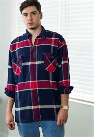 VINTAGE CHAPS RALPH LAUREN FLANEL SHIRT LOGO 90S L 17.2