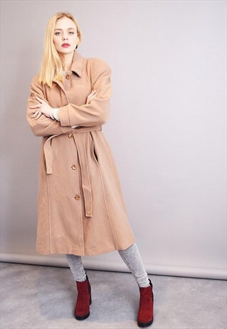 90'S CLASSIC CUT MINIMALIST WARM MOM'S COAT IN LATTE BROWN
