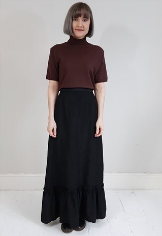 VINTAGE 70'S BLACK MAXI SKIRT WITH FRILL HEM