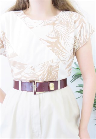 90S VINTAGE BEIGE & WHITE FLORAL BLOUSE TOP