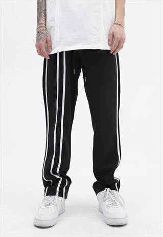 STRIPED PANTS WIDE LINES PATCH JOGGERS IN BLACK