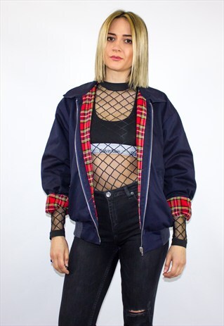 VINTAGE 80'S TARTAN LINED HARRINGTON BOMBER JACKET