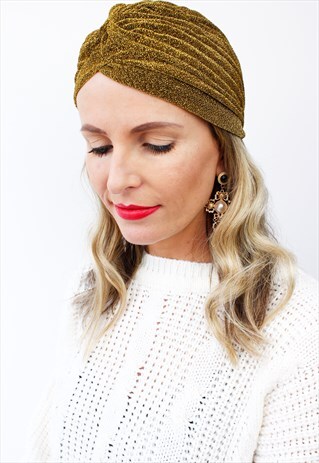 GOLD TURBAN BEANIE HAT