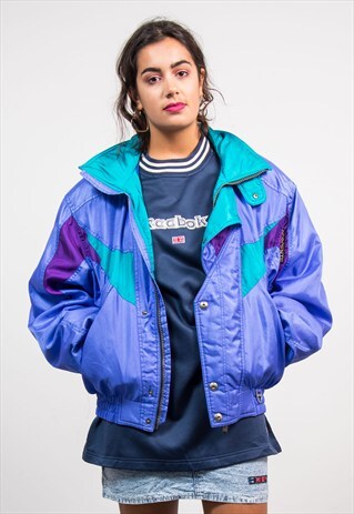 VINTAGE 90'S LILAC COLOURBLOCK BRIGHT HOODED SKI COAT