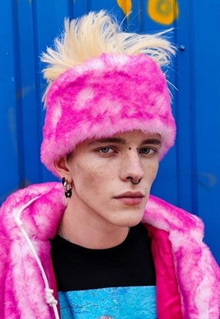 Faux fur headband luxury fleece head cover fluorescent pink