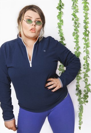 CALVIN KLEIN FLEECE PULL OVER RIBBED NAVY BLUE UNISEX
