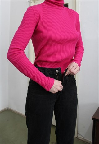 90S FUCHSIA RIBBED TURTLENECK TOP