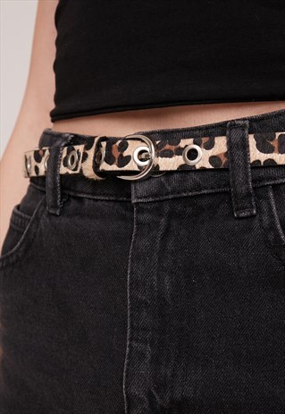 CALF HAIR BELT - BLACK/BEIGE/BROWN IN LEOPARD PATTERN