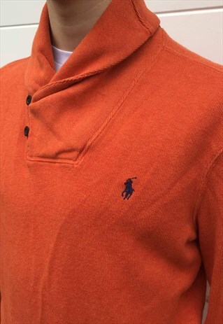MENS POLO RALPH LAUREN JUMPER ORANGE COWL NECK SWEATER TOP