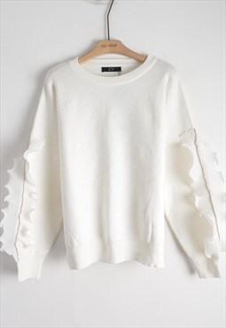 White Jumper with Chiffon Frill Sleeve Details & Crystals