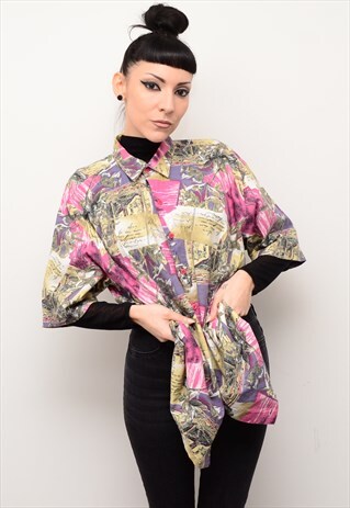 VINTAGE 90'S FUNKY ABSTRACT RETRO PATTERNED OVERSIZED SHIRT
