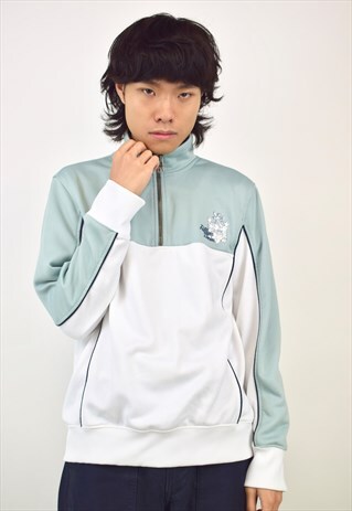 VINTAGE 90S TOMMY HILFIGER WHITE AND GREEN 3/4 ZIP JUMPER