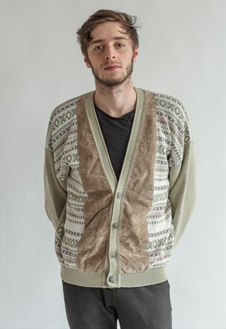 VINTAGE 80S CARDIGAN WITH SUEDE DETAIL