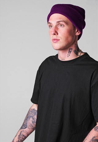 ESSENTIAL CUFFED BEANIE HAT - PLUM PURPLE