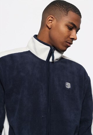 VINTAGE ASICS LOGO FLEECE FULL ZIP BLUE WHITE