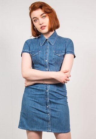 VINTAGE 90'S BLUE DENIM MINI DRESS