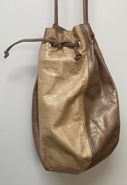 Vintage Sergio Rossi Bucket Bag Leather Gold 