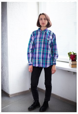 VINTAGE 80'S CHECKED DOUBLE BREASTED BLOUSE