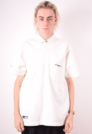HENRI LLOYD MENS VINTAGE POLO SHIRT LARGE WHITE 90S
