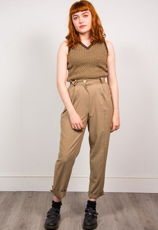 VINTAGE 90'S LIGHT BROWN HIGH WAIST TAPERED TROUSERS
