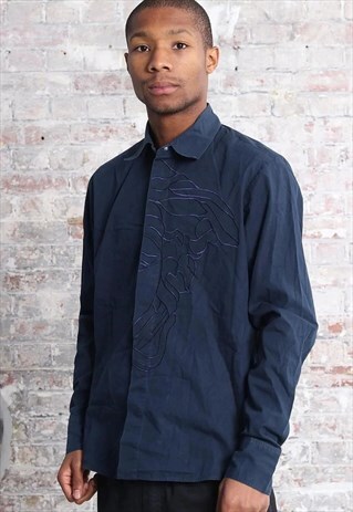 VINTAGE VERSACE BIG LOGO MEDUSA SHIRT NAVY BLUE