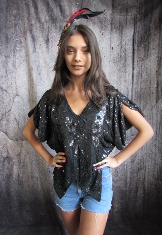 VINTAGE 1980S SEQUINED BUTTERFLY TOP
