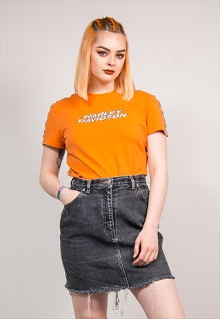 VINTAGE 90'S RAW HEM BLACK DENIM MINI SKIRT