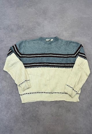 VINTAGE KNITTED JUMPER ABSTRACT PATTERNED GRANDAD SWEATER