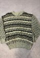 VINTAGE KNITTED JUMPER ABSTRACT PATTERNED GRANDAD SWEATER